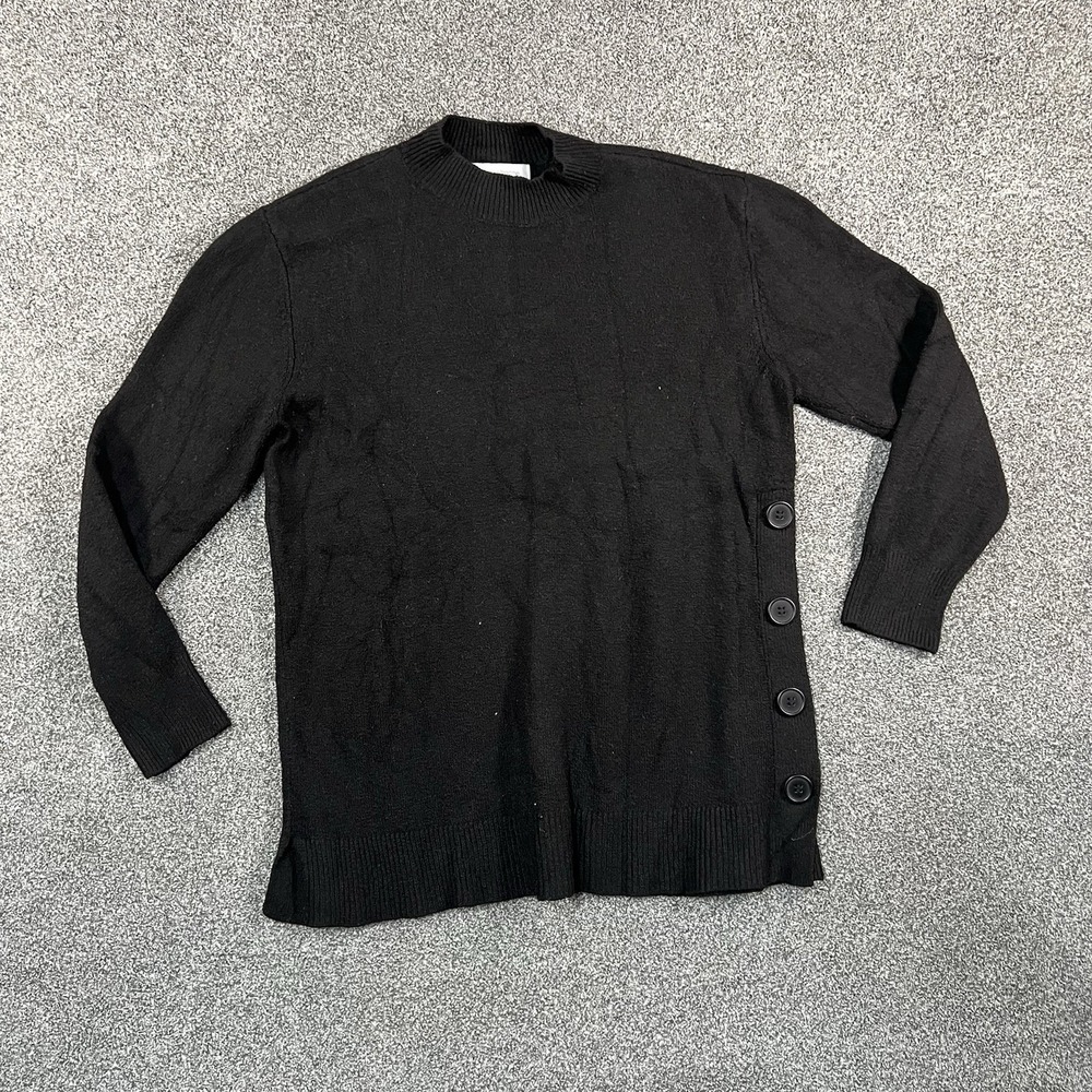 Liz Claiborne Womens Sweater Large Black Button Side Mock Neck Pullover